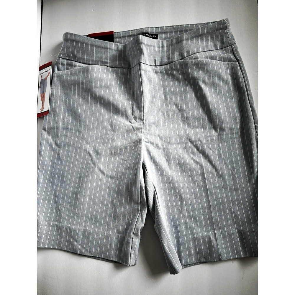 Hilary Radley Women's Gray White Pinstripe Bermuda Shorts Mid Rise Stretch M